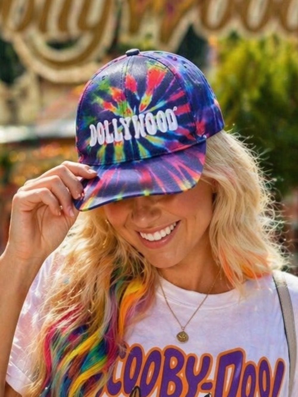 Dollywood Strapback Baseball Hat Multicolor One Size Embroidered Tie Dye OSFM